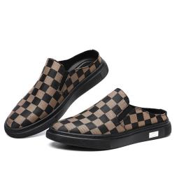 Plaid anti-skid head slippers men wear men's lazy shoes breathable driving shoes leather slippers men's slippers summer
