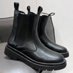 Pluffy thick mid -pipe Martin boots men's thick bottom leather boots in winter new men's smoke boots