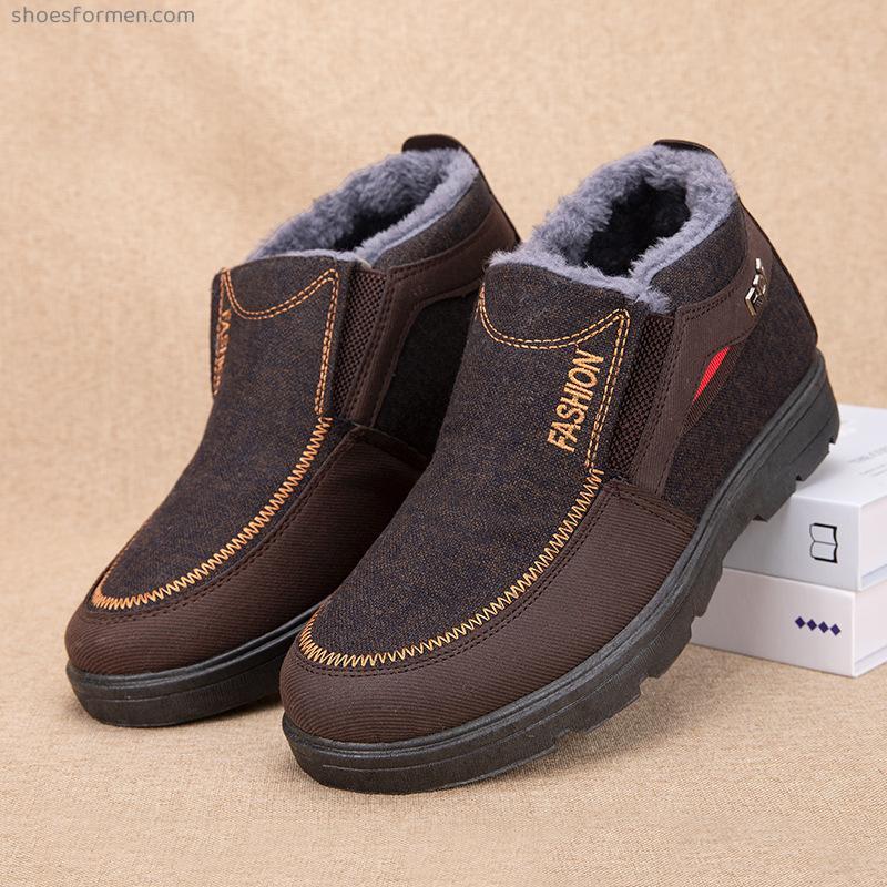 Plus velvet old Beijing cloth men 2021 winter new warm thickening middle-aged cotton shoes snow boots one generation