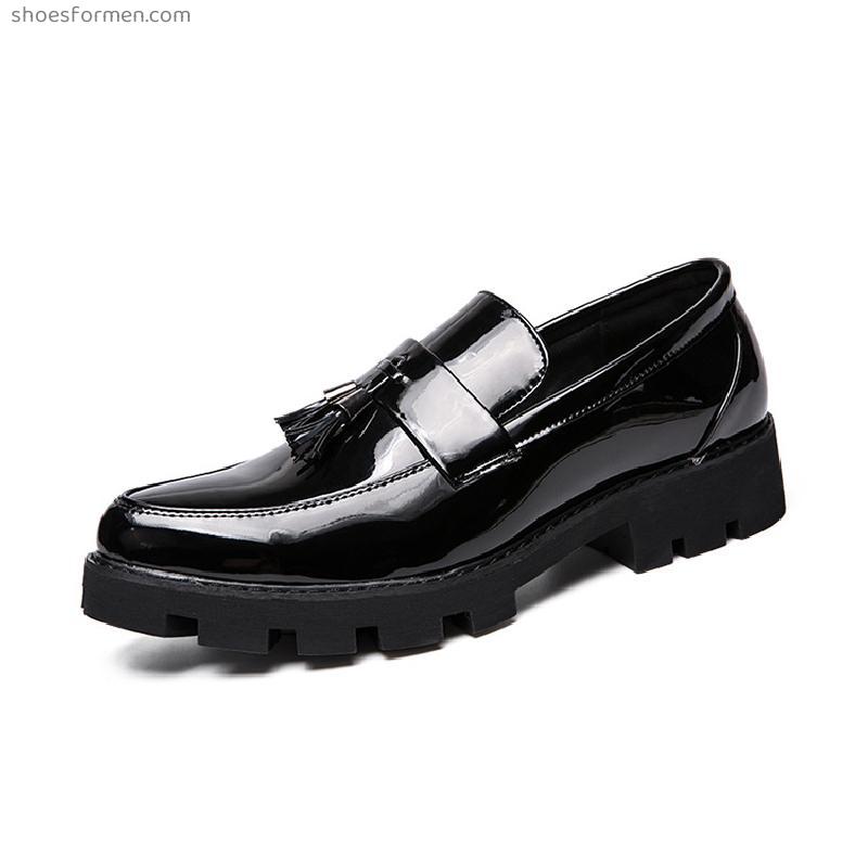 Polygonum small leather shoes, foot heels, casual loafers, men's thick bottom British loafers, men