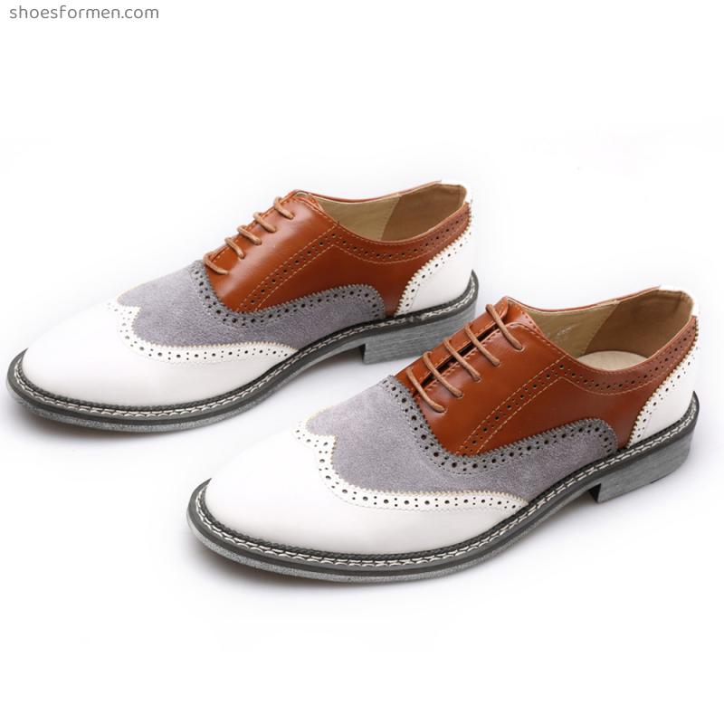 Quality large size Block color matching tip increase business casual shoes men Korean version of the carved