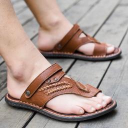 Really cow skin sandals men's summer new waterproof casual youth two men's sandals breathable non-slip