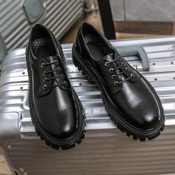 Retro British big head shoes Sancheng Debi men's business casual leather shoes thick bottom black lacing