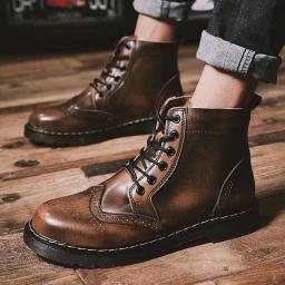 Retro Brock Martin Boot Men's High -Gang Men Boots British Baroque Men's Boots Carved Workers, Leather Boots Round Head