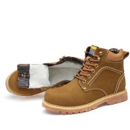 Rhubarb Boots Men's British Style High -top Winter Plus Velvet Northeast Workers Martin Boots