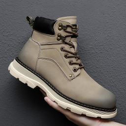 Rhubarb boots men's snow boots work boots cotton shoes men's boots plus velvet Martin boots golden yellow warming and waterproof waterproof