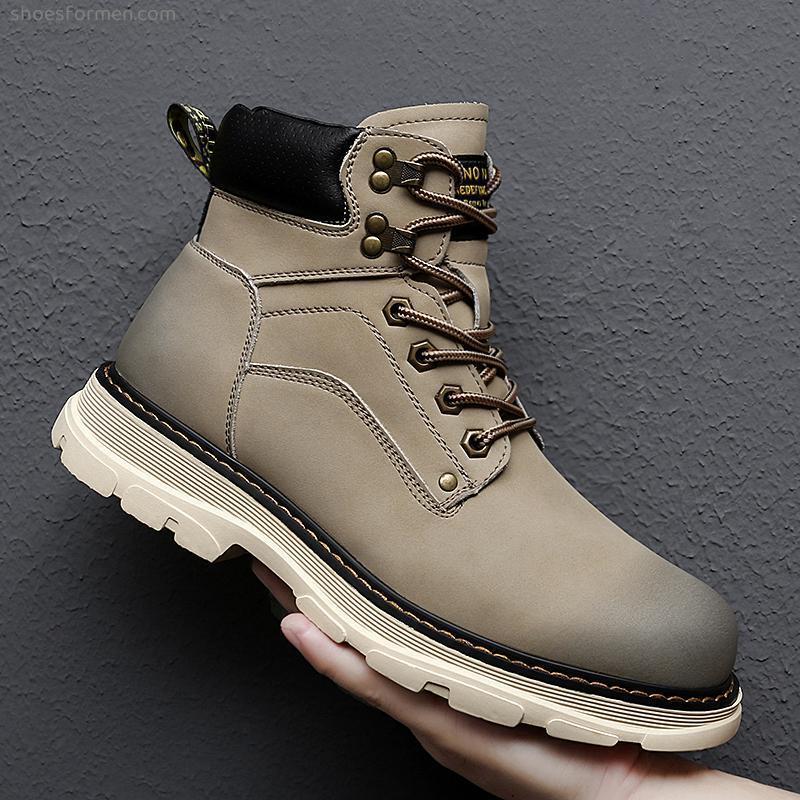 Rhubarb boots men's snow boots work boots cotton shoes men's boots plus velvet Martin boots golden yellow warming and waterproof waterproof