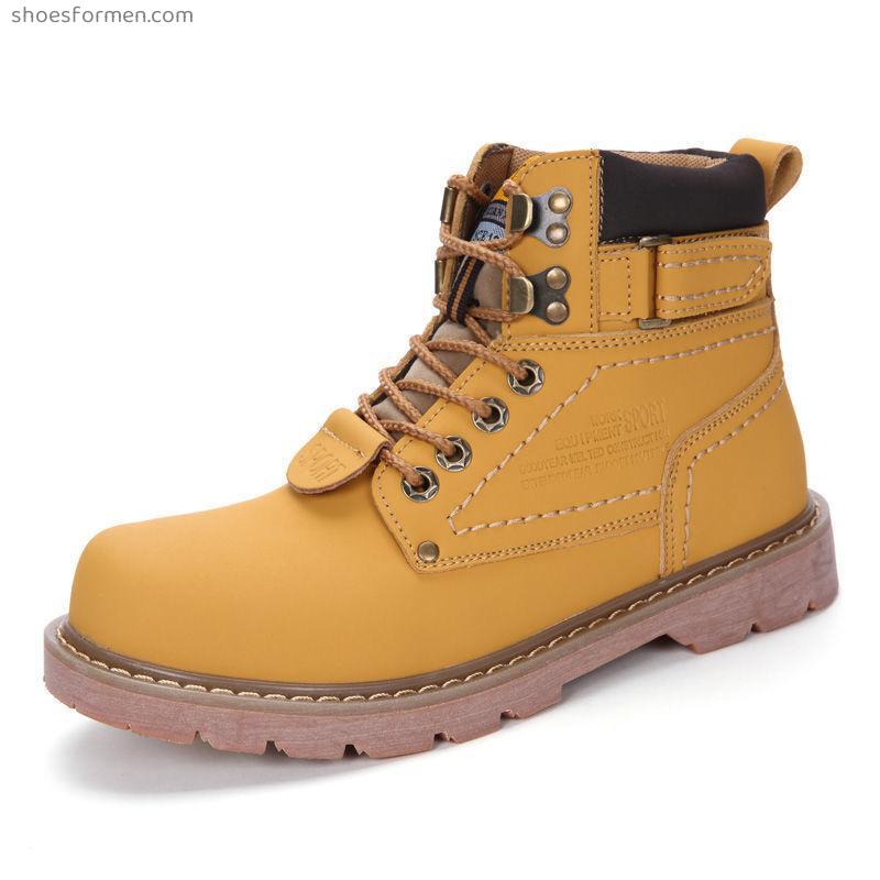 Rhubarb boots men's winter new high -top Martin boots plus velvet boots desert leather boots