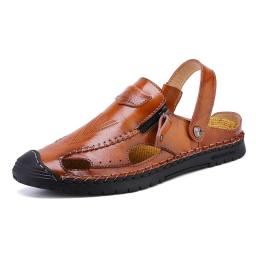 Sandals men's leather Korean version of the trend breathable beach shoes soft surface new Baotou Youth large size sandals