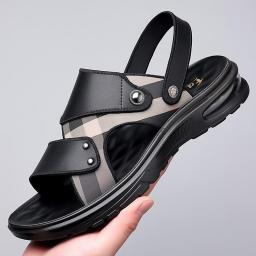 Sandals men's leather summer new two-purpose wearing beach shoes men's casual driving anti-slip soft bottomless slippers