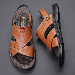 Sandals men's new casual beach shoes Male soft bottom dad leather sand slippers men