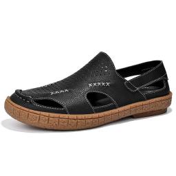 Sandals men's summer new men's leather leather Baotou hole shoes Shao beach shoes casual large size leather sandals men's tide