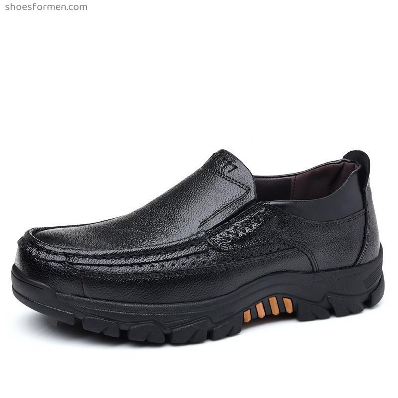 September Men's Spring and Autumn Black Leather Mid -Elderly Men's Men's Men's Soft Leather Underwater Anti -slip Dad Shoes Men's Leisure Shoes
