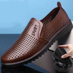 Shoes men's hollow leather shoes men's casual shoes summer breathable business format leather shoes driving shoes