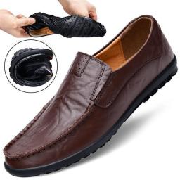 Soft leather casual leather shoes men's deodorant men's shoes summer breathable sandals men's bean shoes extra large size leather shoes