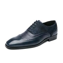 Solid Color Oxford Shoes Men's Bulloke Carving Lace Business Casual Leather Shoes Fashion Wedding Shoes
