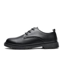 Spring English eyelid men's casual big shoes students Korean version of the trend youth black leather shoes