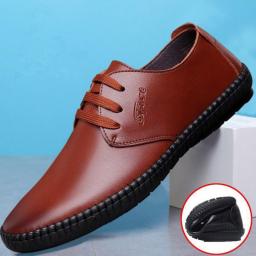 Spring and Autumn Men's British leather shoes casual bean shoes round head PU shoes binding lazy single shoes