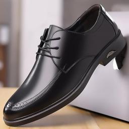 Spring and autumn new first layer leather men's shoes business casual set Brit black shoes men's leather dress low to help men