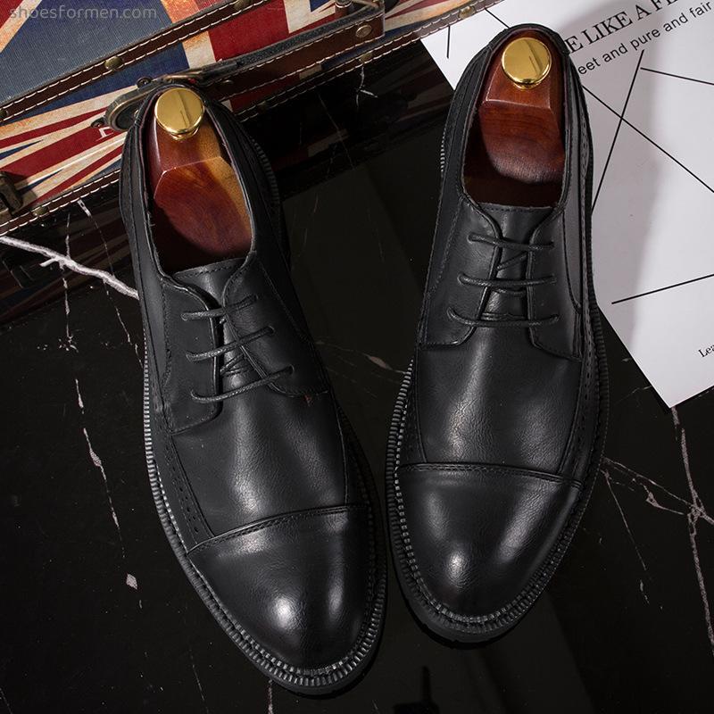 Spring and summer breathable low-top business dress black rubber spot three joints increase occupational pointed shoes
