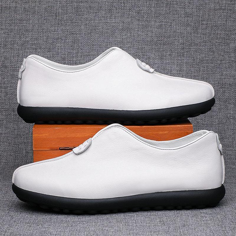 Spring and summer new old Beijing cloth shoes men's casual leather middle elderly father's toe -toe cowhide men's shoes ethnic style
