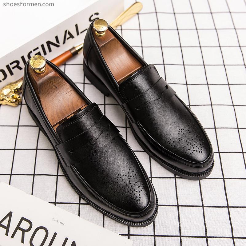 Spring hollow carved business casual small leather shoes male British retro set foot shoes men's youth