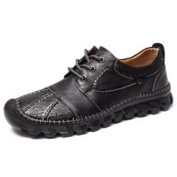 Spring new casual leather shoes men's large size lace men's shoes handmade sewing business father shoes