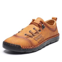 Spring new casual men's shoes large -size retro leather shoes men's hand -sew business casual shoes