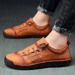 Spring new foreign trade super fiber casual shoes handmade sewing low -top bean shoes large soft bottom men's shoes