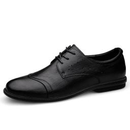 Spring new men's lace cowhide business breathable leather shoes Korean trend groom wedding shoes men's shoes