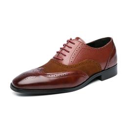 Stitching solid color Oxford shoes men's large size Bulloke carving lace business casual shoes fashion wedding shoes