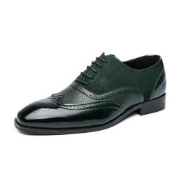 Stitching Solid Color Oxford Shoes Men's Large Size Bulloke Carving Lace Business Casual Shoes Fashion Wedding Shoes