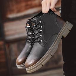 Stroke Martin Boots Male Tide Spring and Autumn Soft Leather High Black Gangs Black Boot Boot British Wind Men's Spring Men's Boots