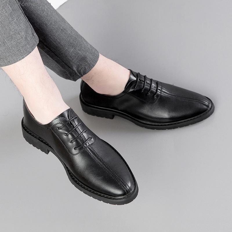 Summer business dress casual small leather shoes male British Korean version of youth pointed black breathable shoes