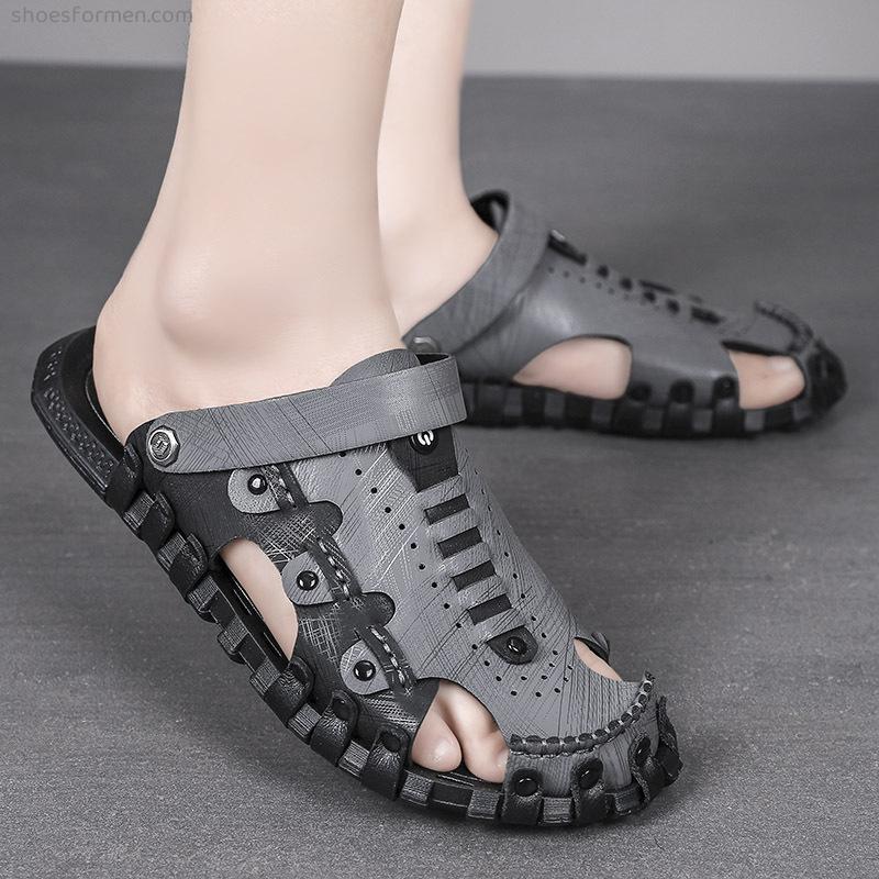Summer casual beach leather sandals, men's Baotou driving dual -use outside wearing summer men's deodorant soft bottom sand slippers