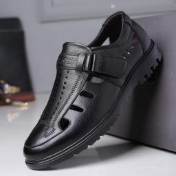 Summer Church Shoes Men's Leather Hollow Business Casual Men's Shoes Cowhide Men's Cold Leather Shoes Cave Middle -aged Dad Shoes