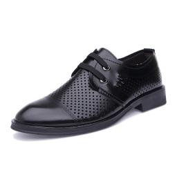 Summer men's low -top casual leather shoes lace, fashion business hollow and breathable leather shoes