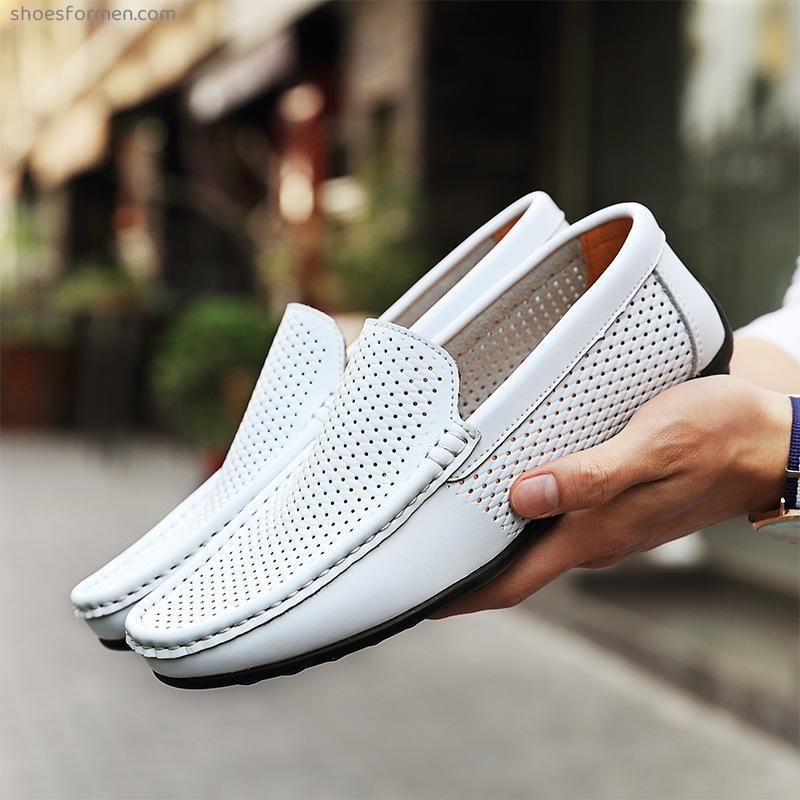 Summer men's trend hollow perforation and breathable casual men's shoes lazy cave foot set driver driving bean shoes