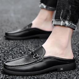 Summer new hollow and breathable semi -slippers Men Baotou Doudou Shoes Korean Trendless Hou Hei Leisure Leisure Sweet Shoes