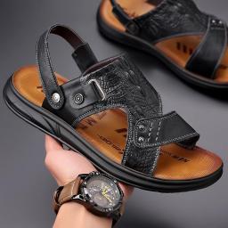 Summer new men's beach shoe outdoor sandals men's cowhide crocodile pattern trend fashion leisure casual slippers