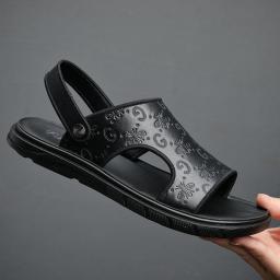 Summer new men's beach shoes leather shower beaches leather casual slippers fashion men's shoes tide