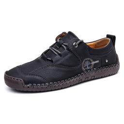 Summer new men's bean bean shoes large handmade casual shoes breathable lace -out business men's shoes