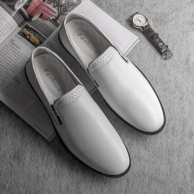 Summer new men's business casual shoes leather sleeve foot soft soles white small leather shoes men