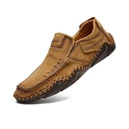 Summer new men's casual leather shoes handmade sewing covered with bean bean shoes large size business casual shoes