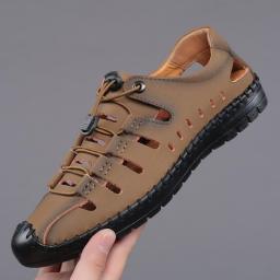 Summer new men's sandals leather casual shoes Fashion versatile hollow Baotou breathable hole shoes men's shoes soft