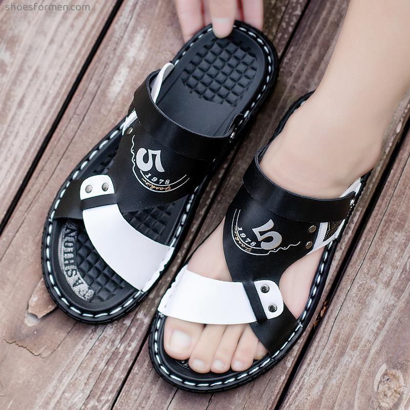 Summer new sandals men 2022 word drag, waterproof anti -slip casual slippers men's outdoor dual -use sandalwood