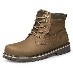 The head layer large size work boots men's shoes autumn and winter plus velvet new Martin boots men's middle school high gang British style