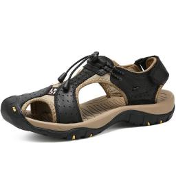 The head layer of cowhide Baotou outdoor men's leather sand beach sandal sandals anti -slip and anti -collision rubber outsole