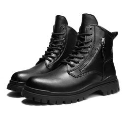 The new Martin boots male British wind and velvet medium helper zipper shoes retro thick sole to increase autumn and winter work leather boots