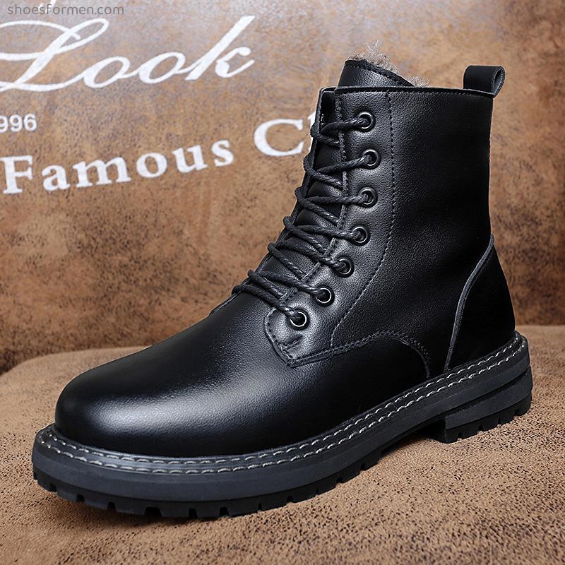 The thickness of the car sewing line increases the high -top Martin boots men's winter new model plus cotton inner workmade cotton shoes men